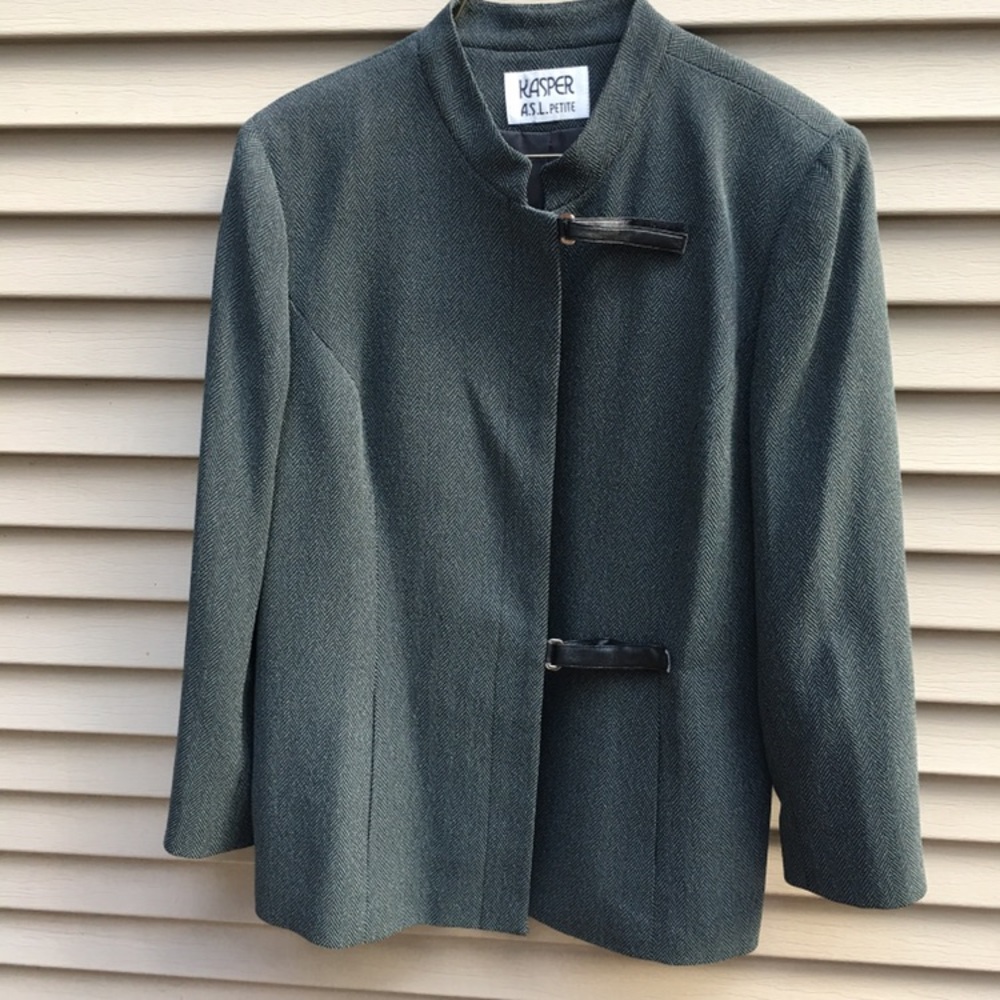 EUC Kasper green military fold over blazer jacket